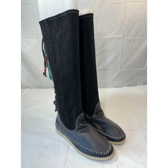 Anthropologie Buyamba Cycle of Hope Tall Black Lace up Boots Italy - Picture 1 of 14